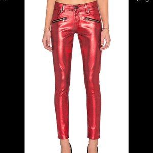 PAIGE 'Indio' Zip Red Metallic Jeans - Size 27